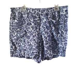 J. JILL linen blend blue floral pattern pull on comfy shorts sz large WS49